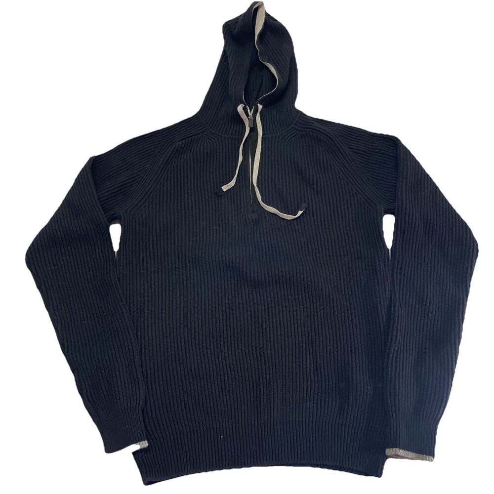 Collars & Co Mens Holland 1/4 Zip Hoodie Small Black Cashmere Blend New
